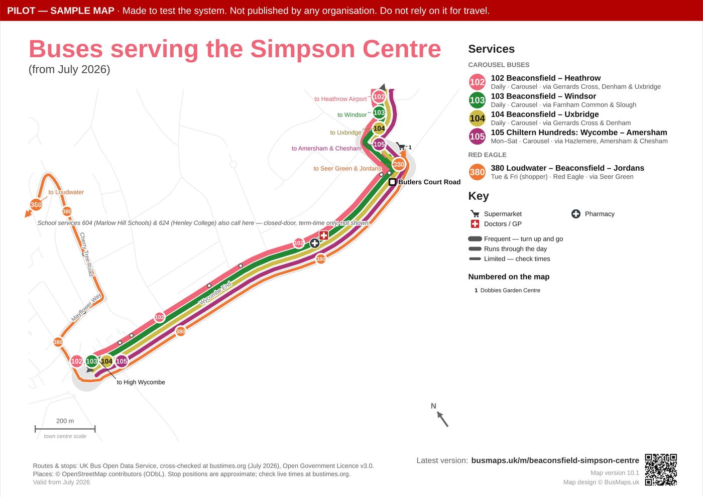 Beaconsfield Simpson Centre bus map