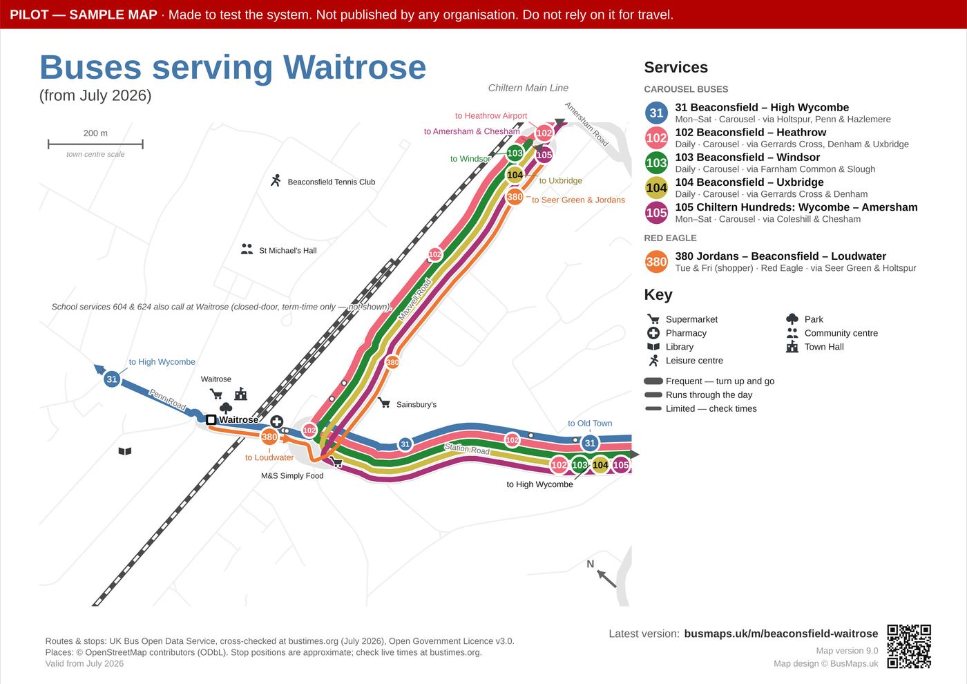 Beaconsfield Waitrose bus map