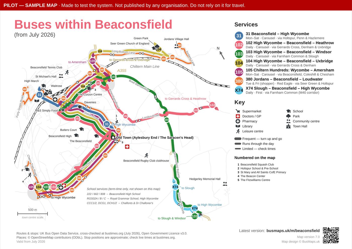 Beaconsfield bus map