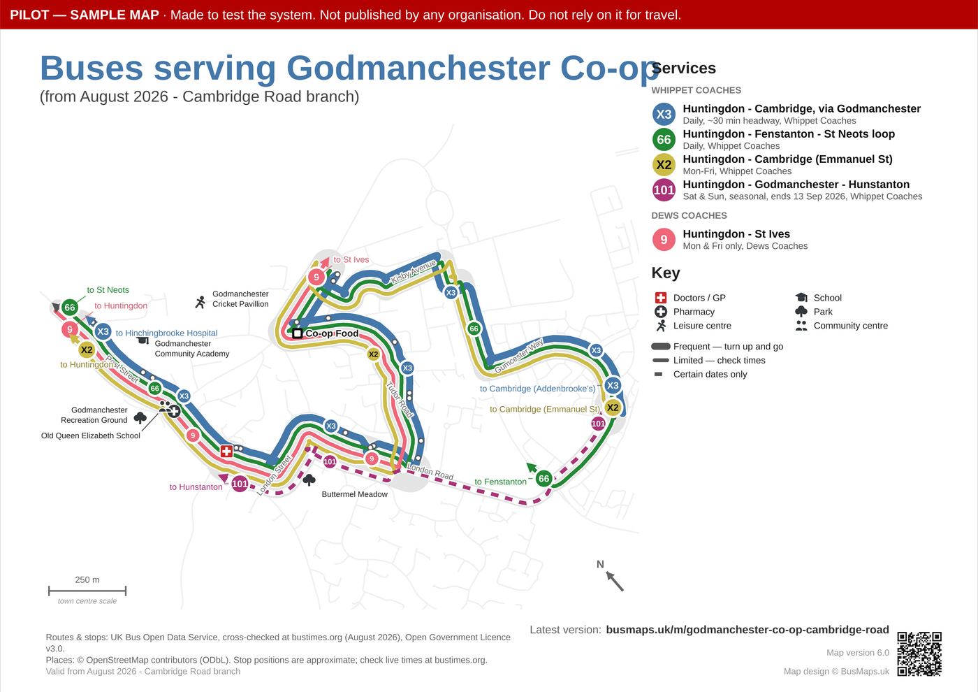 Godmanchester Co-op Cambridge Road bus map