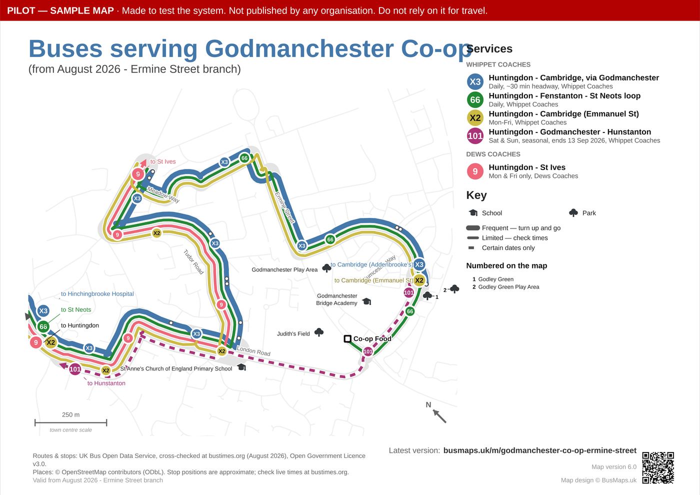 Godmanchester Co-op Ermine Street bus map