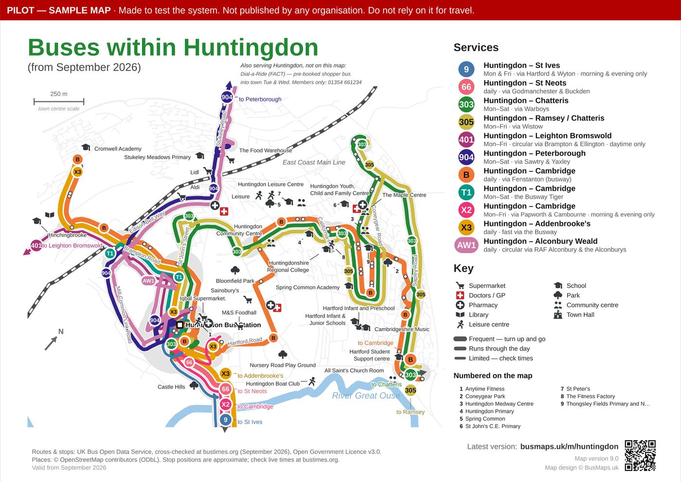 Huntingdon bus map
