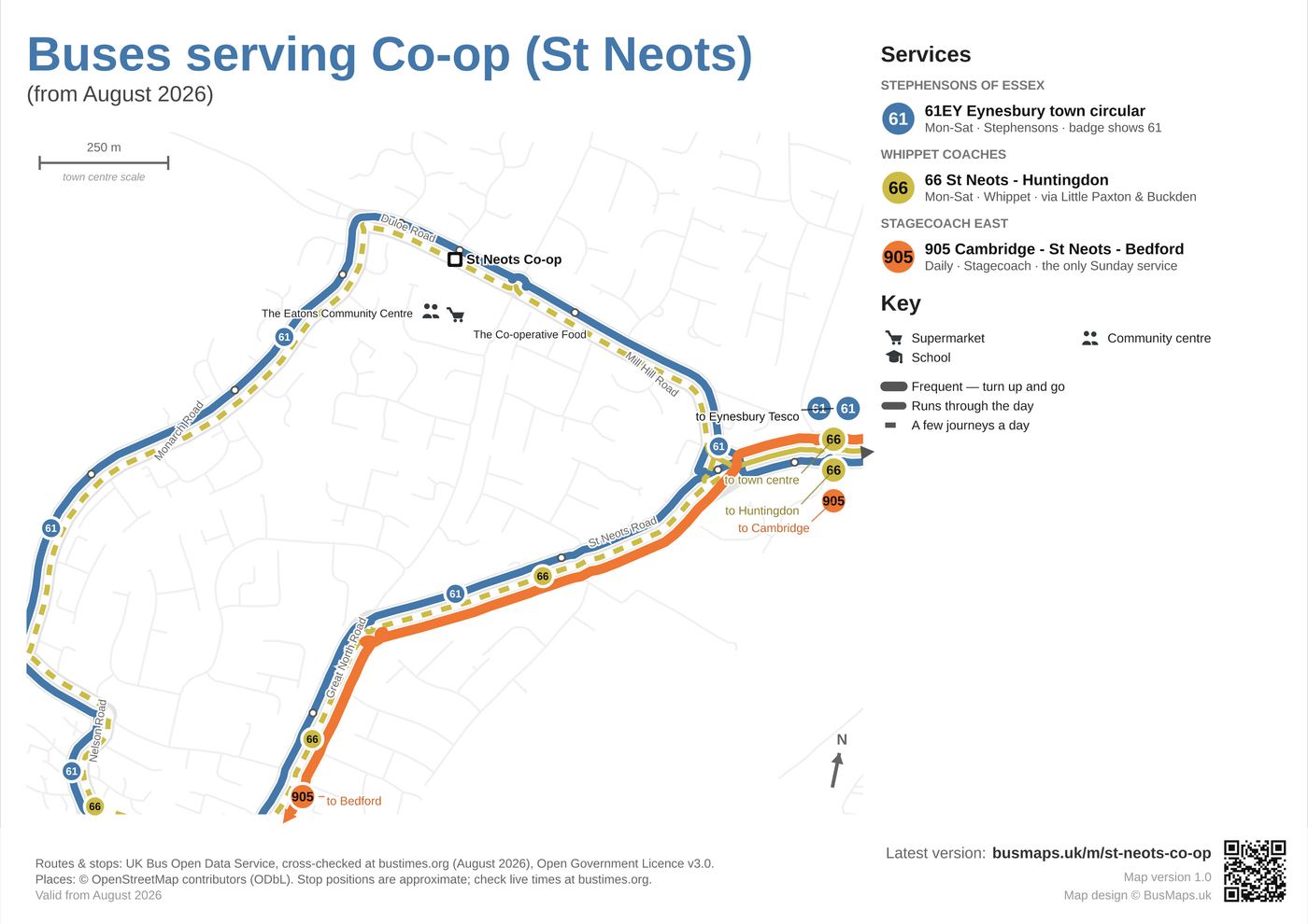 St Neots Co-op bus map