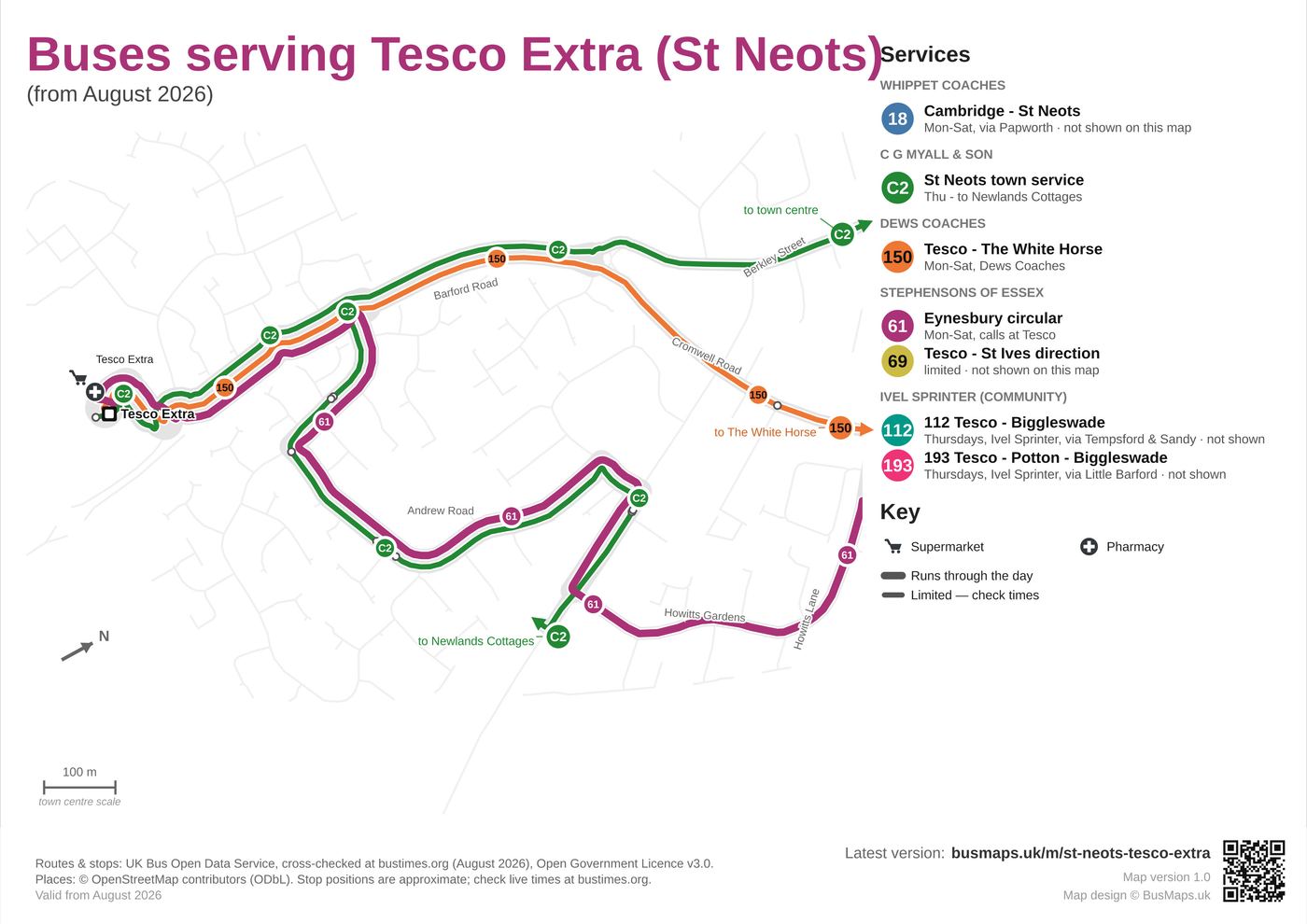 St Neots Tesco Extra bus map